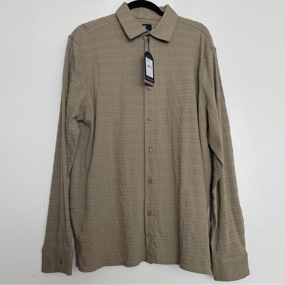 Ben Sherman Men’s Textured Knit Button Up Shirt Timberwolf Size Large